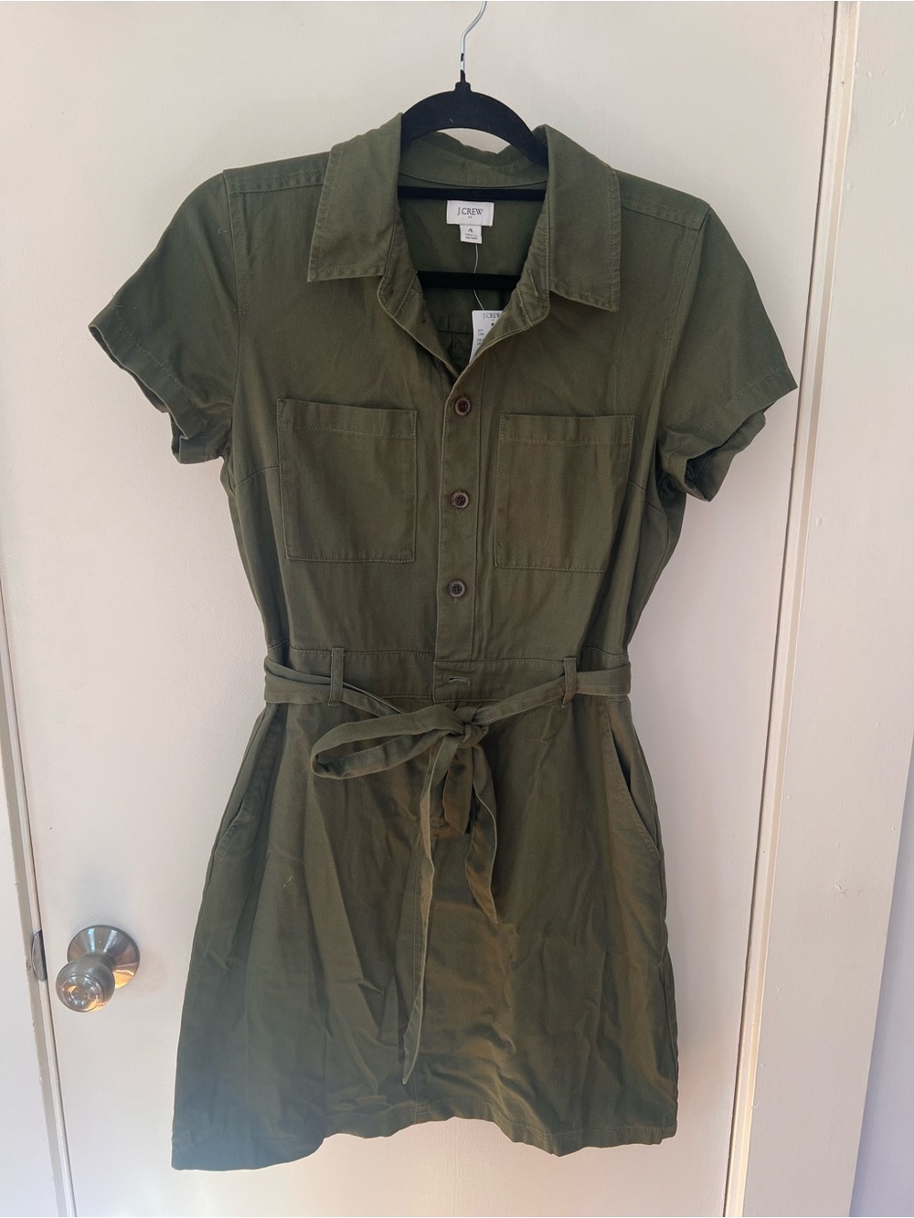 J. Crew Olive Green Short-Sleeve Utility Dress